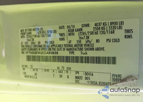 2014 Ford E-250 Commercial from USA, damaged, VIN 1FTNS2EW2EDA83939